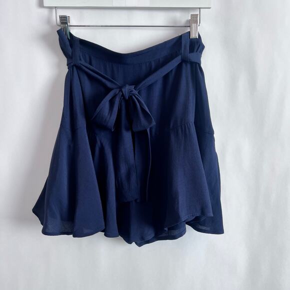 ZARA BASICS WOMENS SKORT NAVY BLUE SIZE L FLOWY BELT LOOPS WITH SASH TIE - Picture 1 of 7